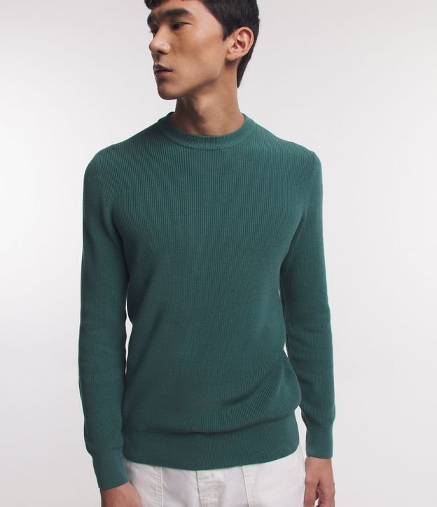 Suéter Comfort em Algodão com Textura e Gola Redonda