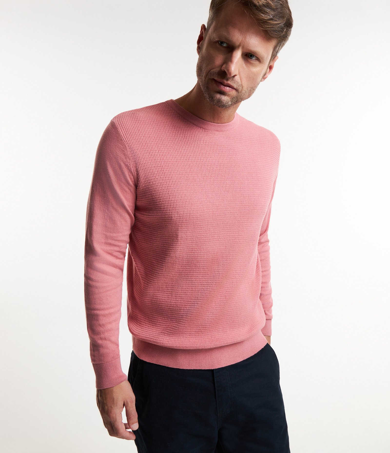 Suéter Comfort em Tricô com Textura Rosa 3