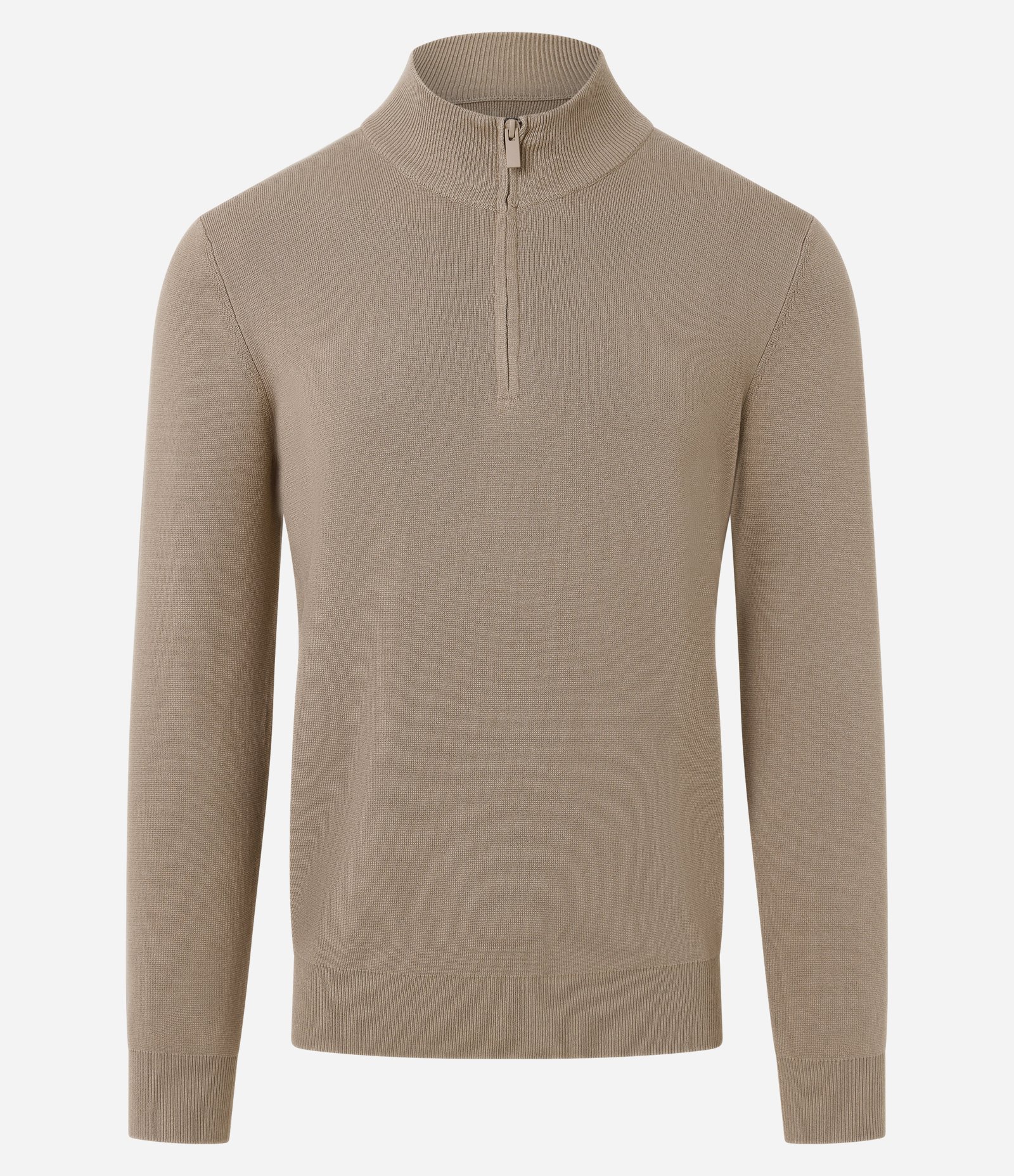 Suéter Comfort em Viscose Texturizada com Gola Alta e Zíper Bege 5