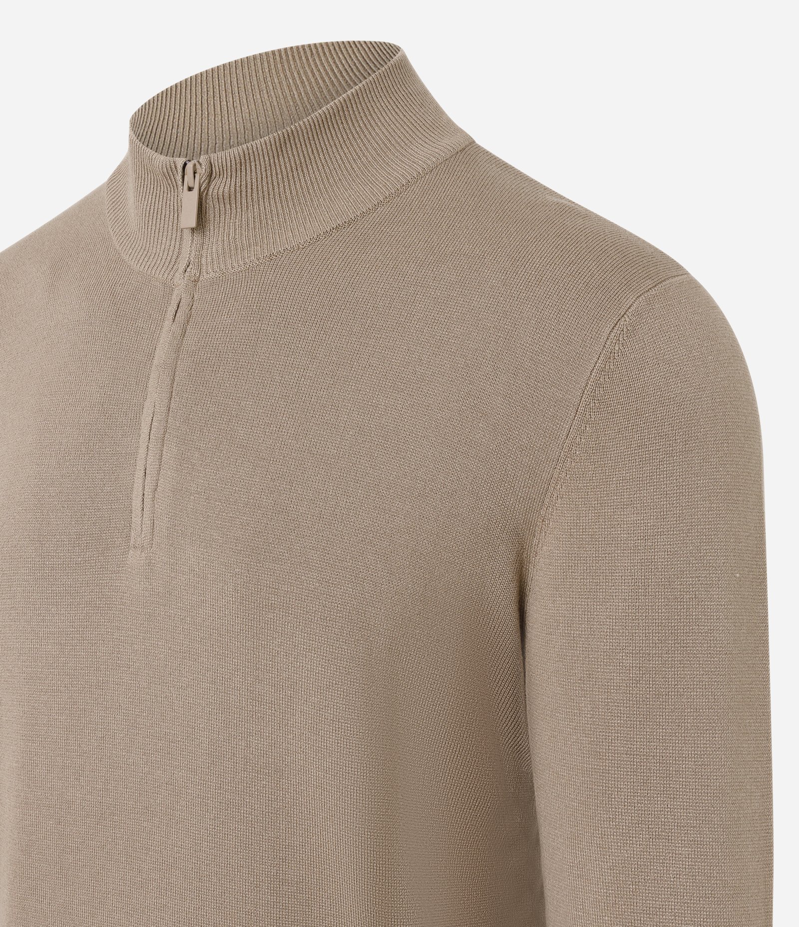 Suéter Comfort em Viscose Texturizada com Gola Alta e Zíper Bege 6