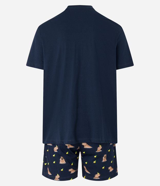 Pijama Curto em Meia Malha com Estampa de Capivara Azul Marinho 6