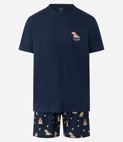 Pijama Curto em Algodão com Estampa de Capivara