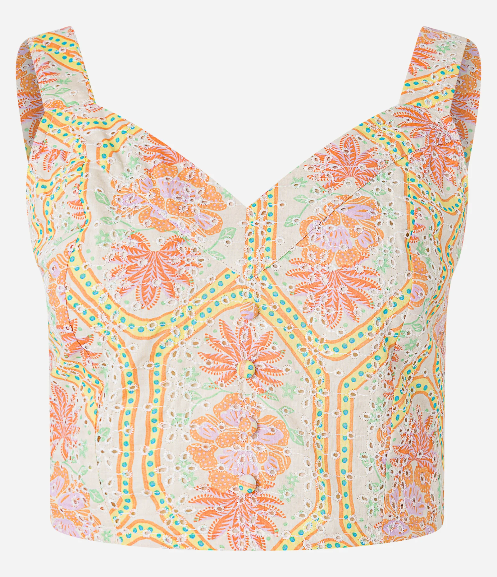 Blusa de Alça em Laise com Estampa Floral e Lastex nas Costas Branco 1