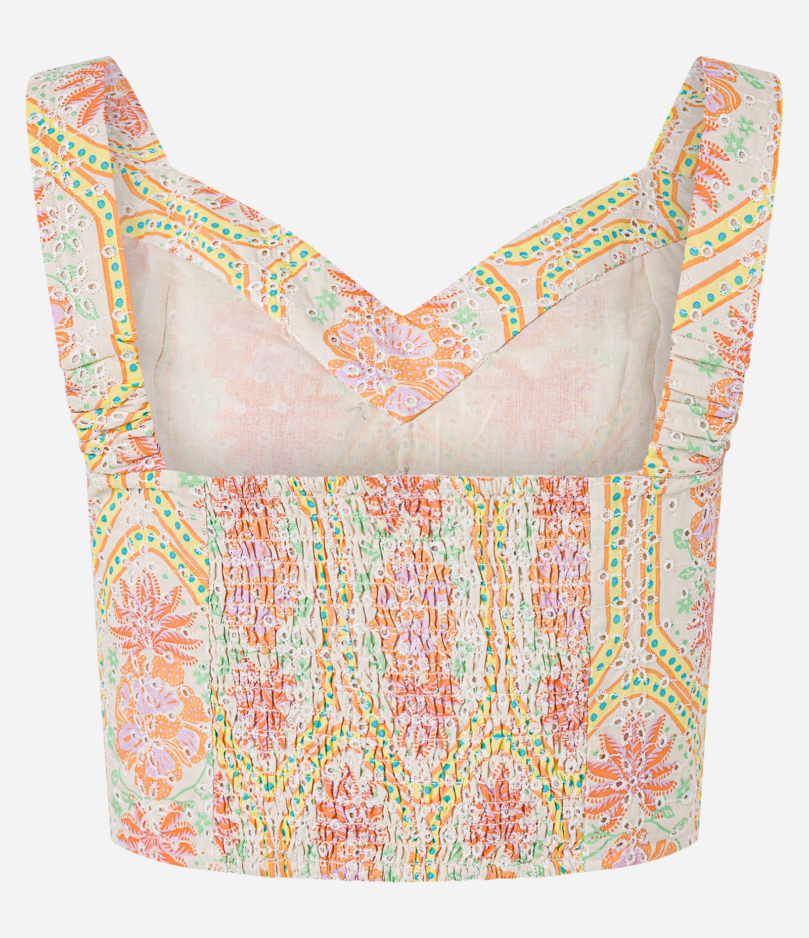 Blusa de Alça em Laise com Estampa Floral e Lastex nas Costas Branco 3