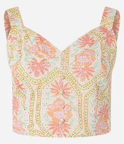 Blusa de Alça em Laise com Estampa Floral e Lastex nas Costas