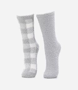 Kit 02 Meias Cano Alto em Chenille com Estampa Xadrez