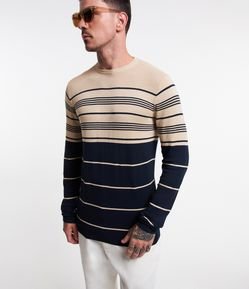 Suéter Slim em Tricô com Listras e Blocos de Cor