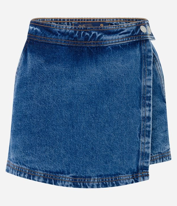 Short Saia Jeans com Transpasse Frontal e Abotoamento Azul 5