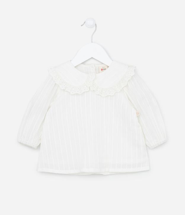 Blusa Infantil com Gola Boneca - Tam 0 a 18 meses