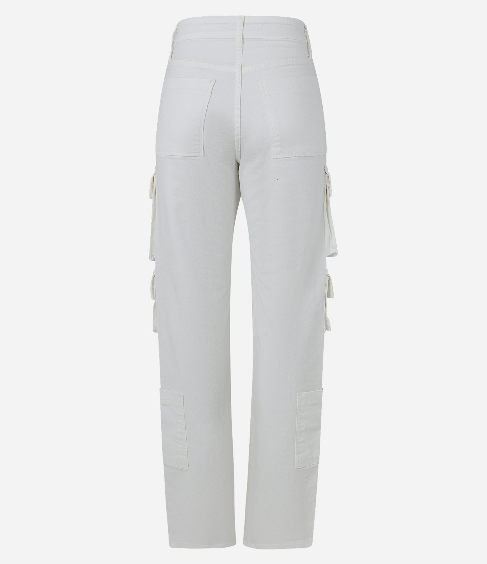 Calça Reta em Sarja com Bolsos Cargo Branco 5