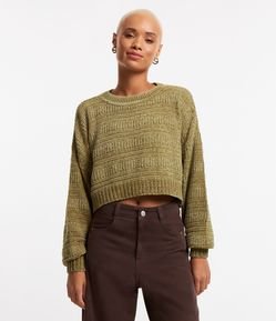 Blusão Curto em Tricô com Textura e Mix de Pontos