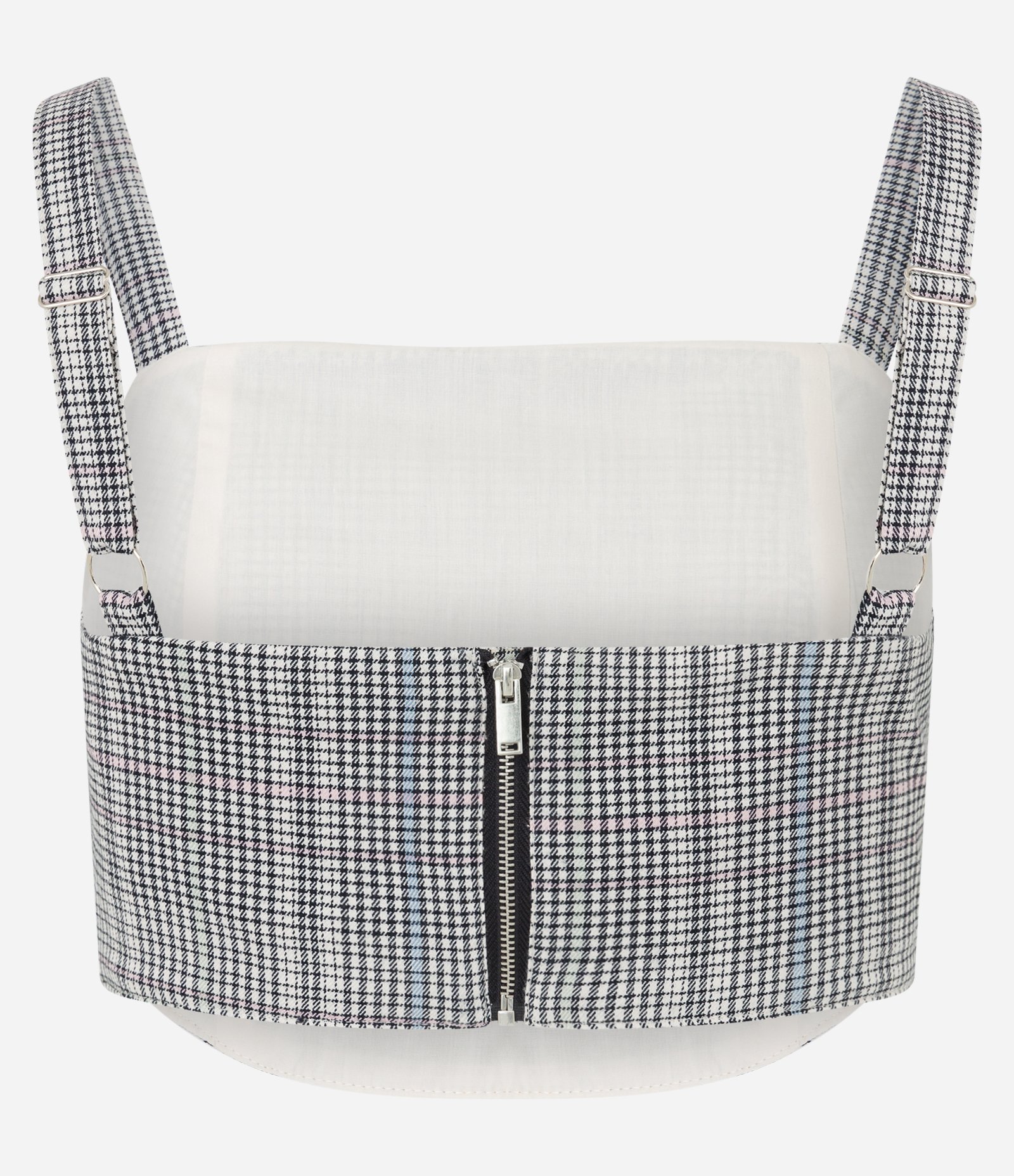 Blusa de Alça Cropped com Estampa Xadrez e Zíper nas Costas Cinza 6
