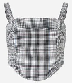 Blusa de Alça Cropped com Estampa Xadrez e Zíper nas Costas