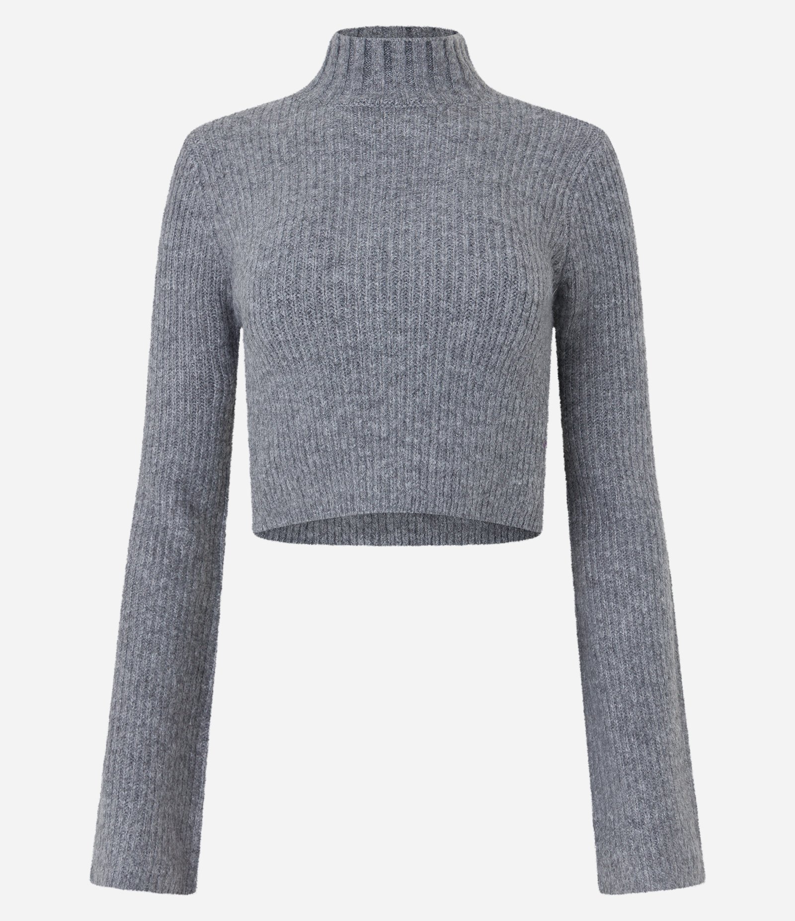 Suéter Curto em Tricô com Gola Alta Cinza 5