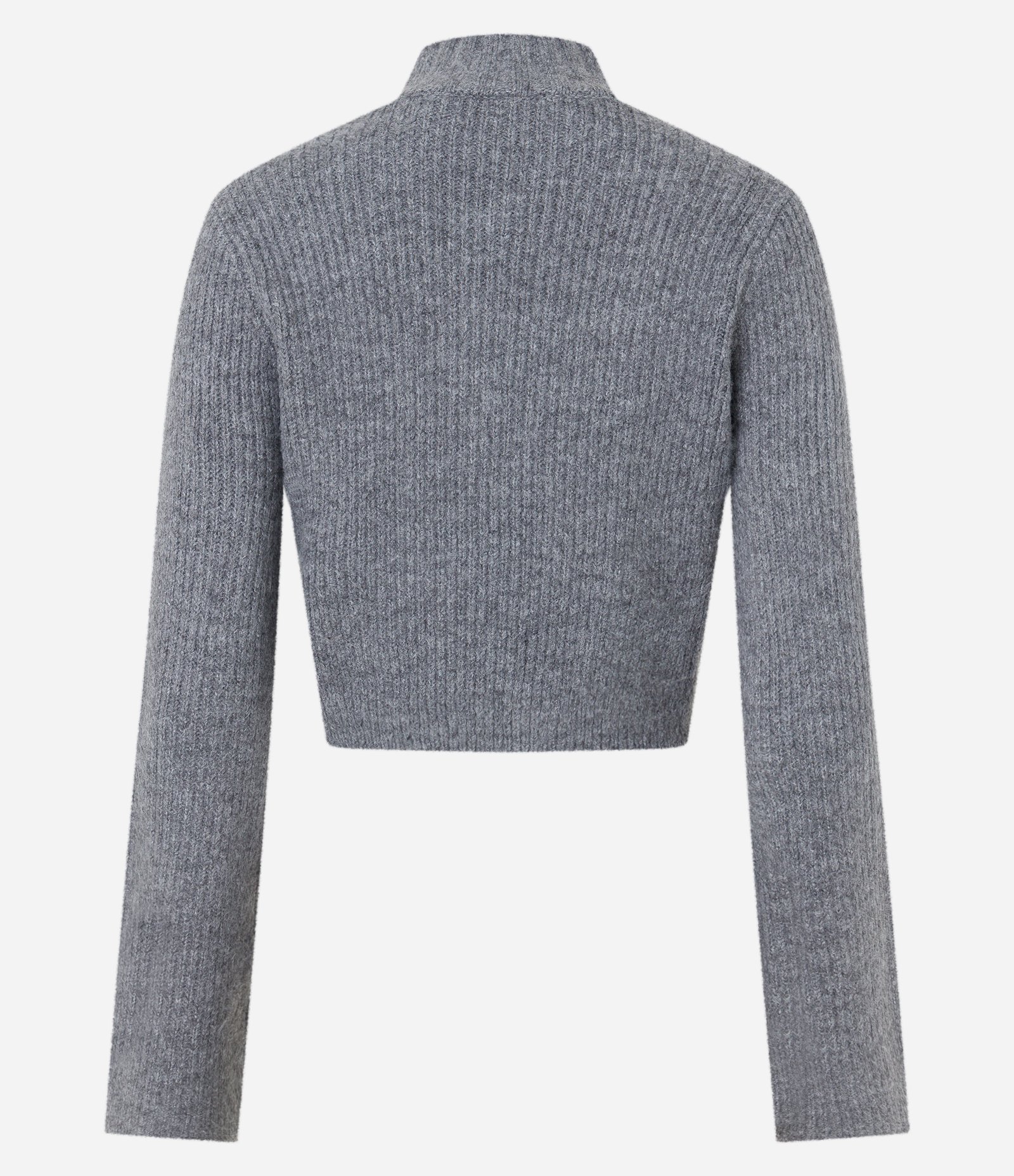 Suéter Curto em Tricô com Gola Alta Cinza 7