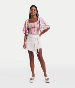 Short Saia em Sarja Transpassada com Amarração