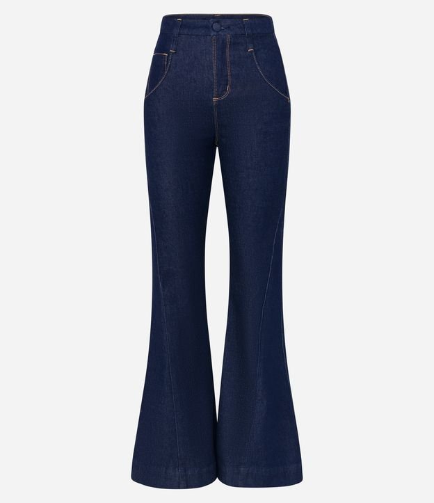 Calça Flare em Jeans com Recorte na Perna Azul 5