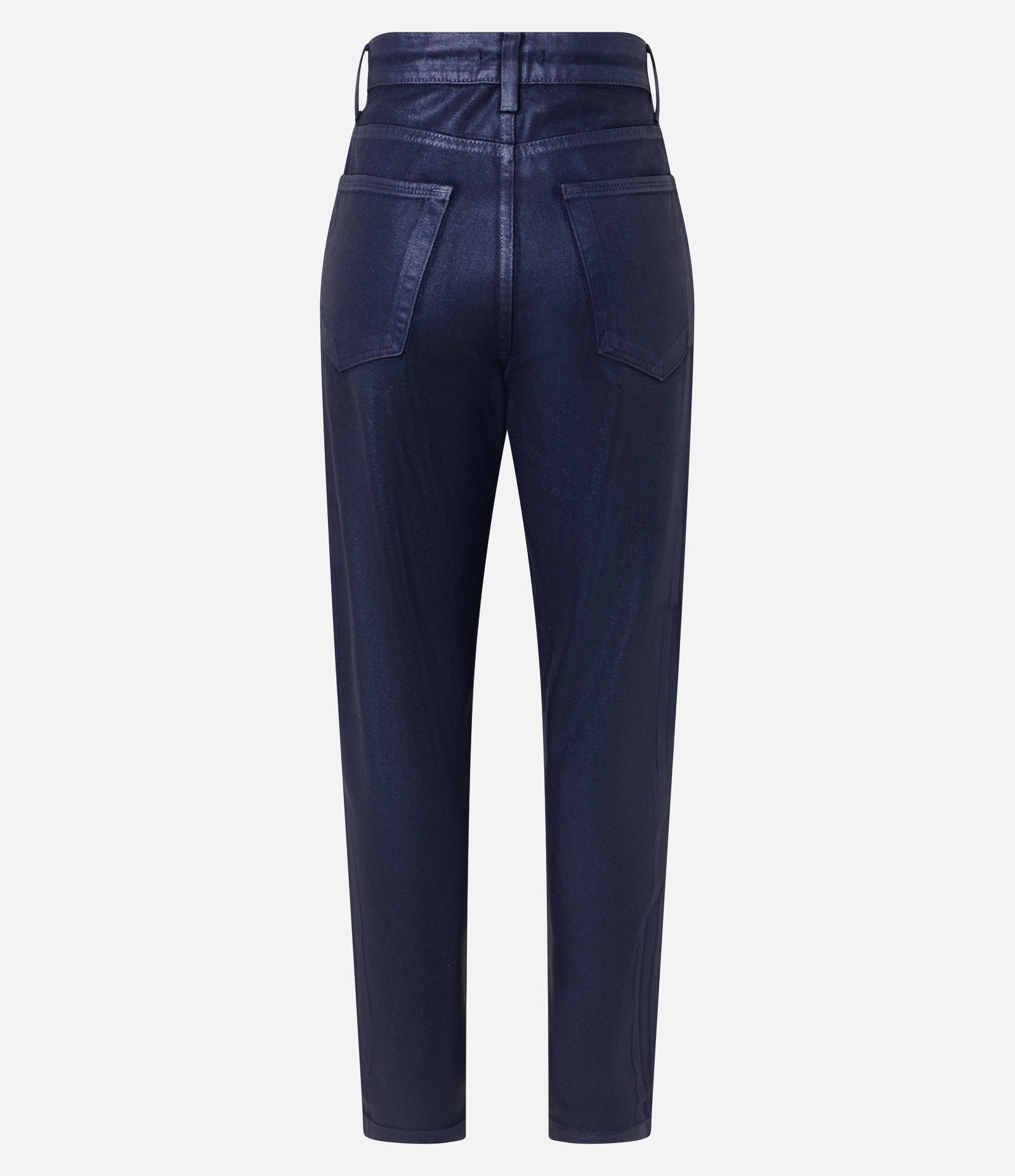 Calça Mom Jeans Resinado com Efeito Metalizado Azul 6