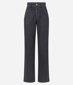 Calça Reta em Jeans Resinado com Bolso Faca