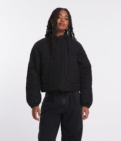 Jaqueta Bomber em Micorfibra com Flores Texturizadas