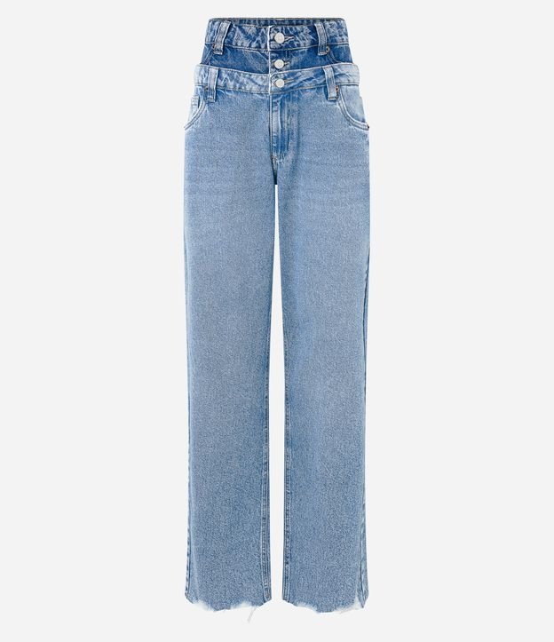 Calça Reta em Jeans com Cós Duplo e Diferenciação de Tonalidade Azul 5