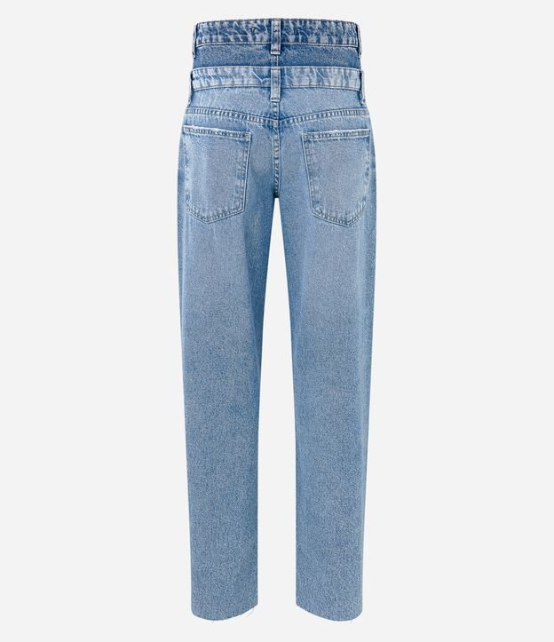Calça Reta em Jeans com Cós Duplo e Diferenciação de Tonalidade Azul 6
