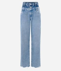 Calça Wide Leg em Jeans com Cós Duplo e Diferenciação de Tonalidade
