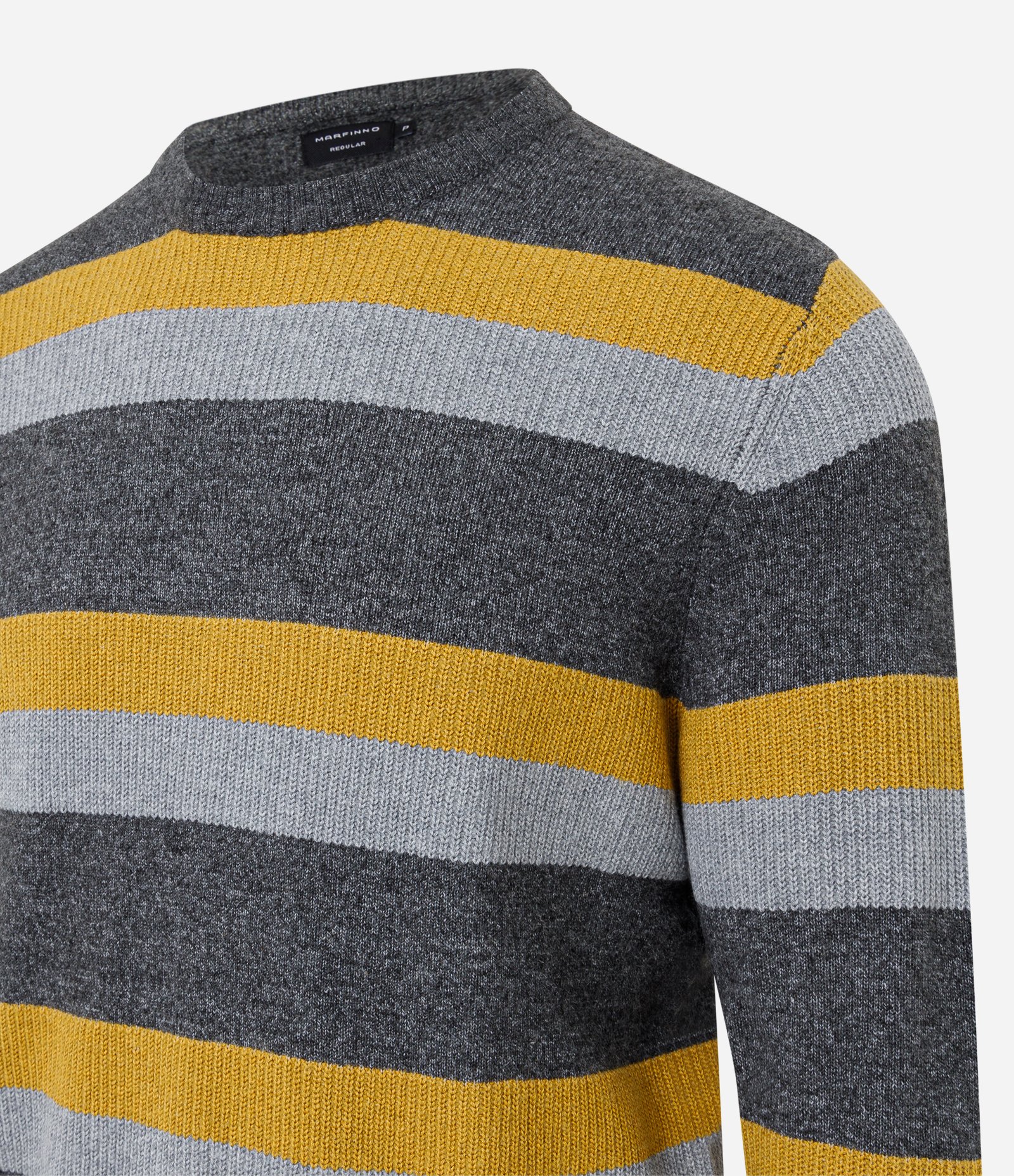 Suéter em Tricô com Estampa Listrada Cinza/ Amarelo 8