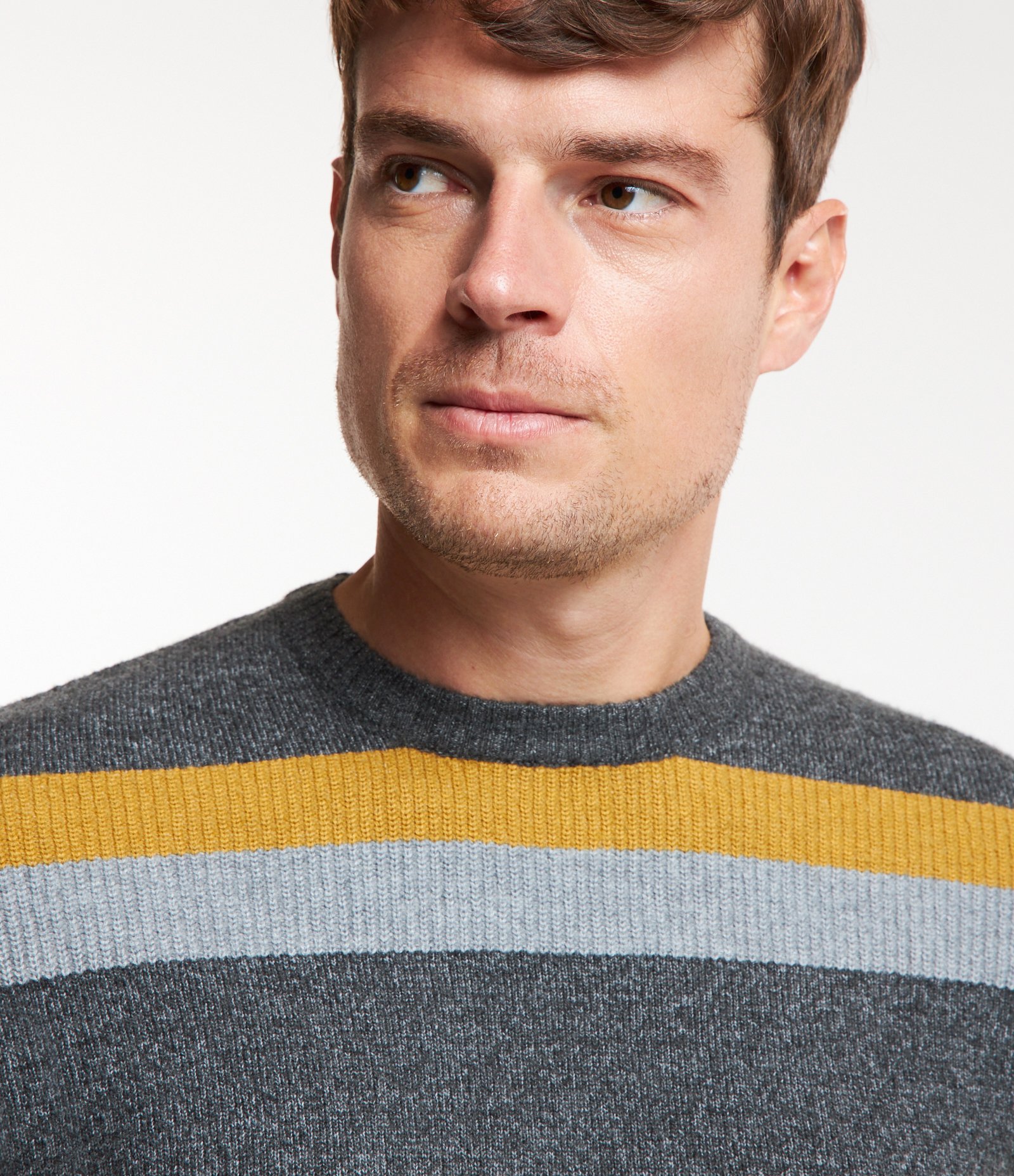 Suéter em Tricô com Estampa Listrada Cinza/ Amarelo 6