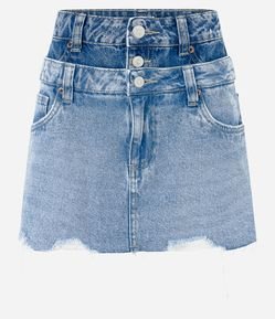 Saia Curta em Jeans com Cós Duplo e Diferenciação de Tonalidade