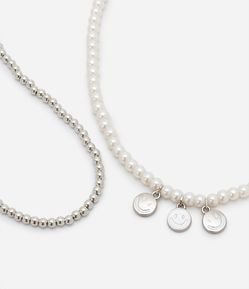 Kit 02 Colares com Bolinhas Pérolas Artificiais e Pingente Smile