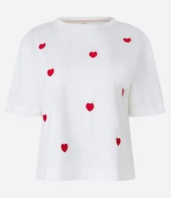 Blusa em Meia Malha com Bordados de Corações