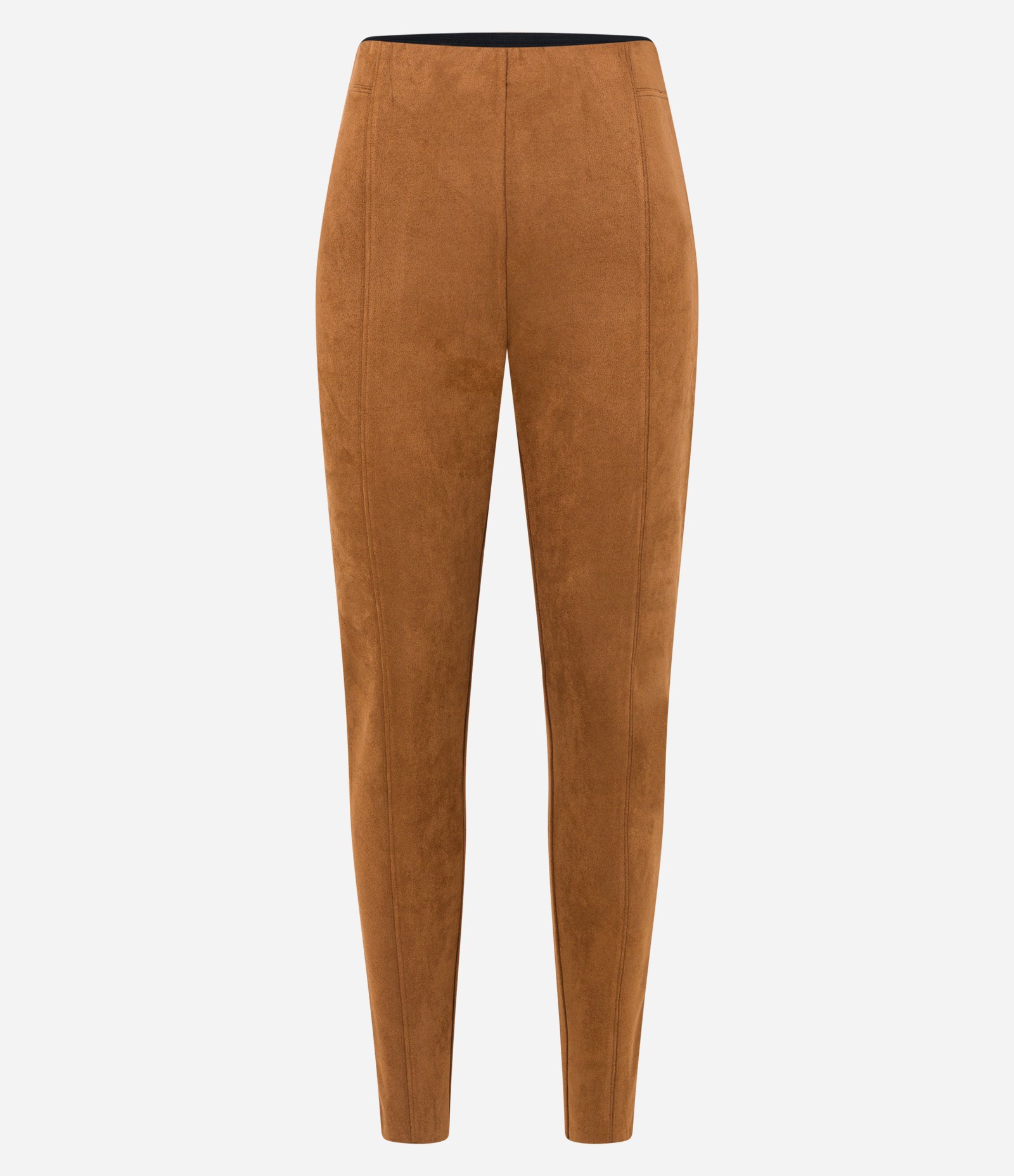 Calça Legging em Material Sintético com Recortes Verticais Marrom 5