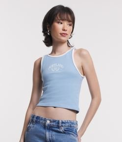 Blusa Regata em Ribana com Estampa Portland