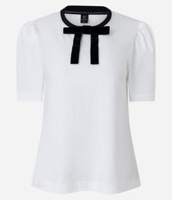 Blusa em Meia Malha com Laço na Gola e Manga Bufante