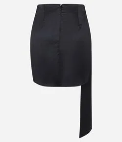 Saia Curta Acetinada Transpassada com Faixa Lateral