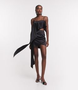 Saia Curta Acetinada Transpassada com Faixa Lateral