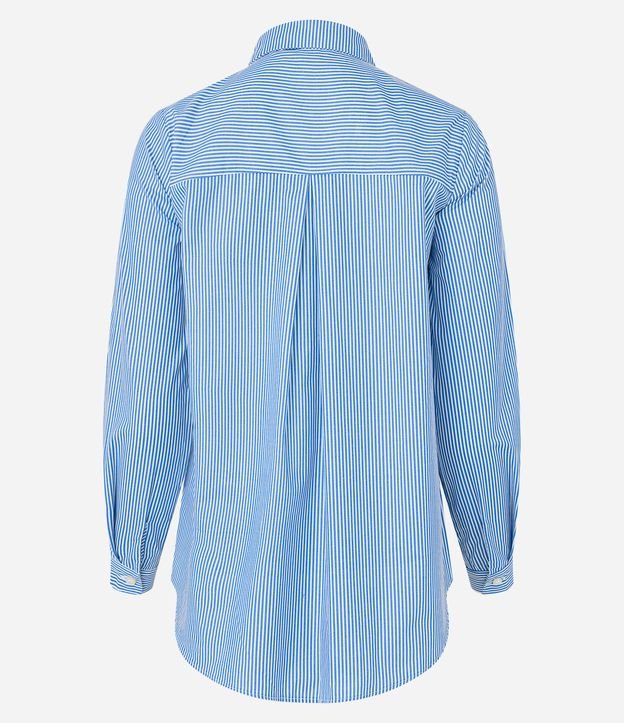 Camisa Manga Longa  em Tricoline Listrado Azul 7
