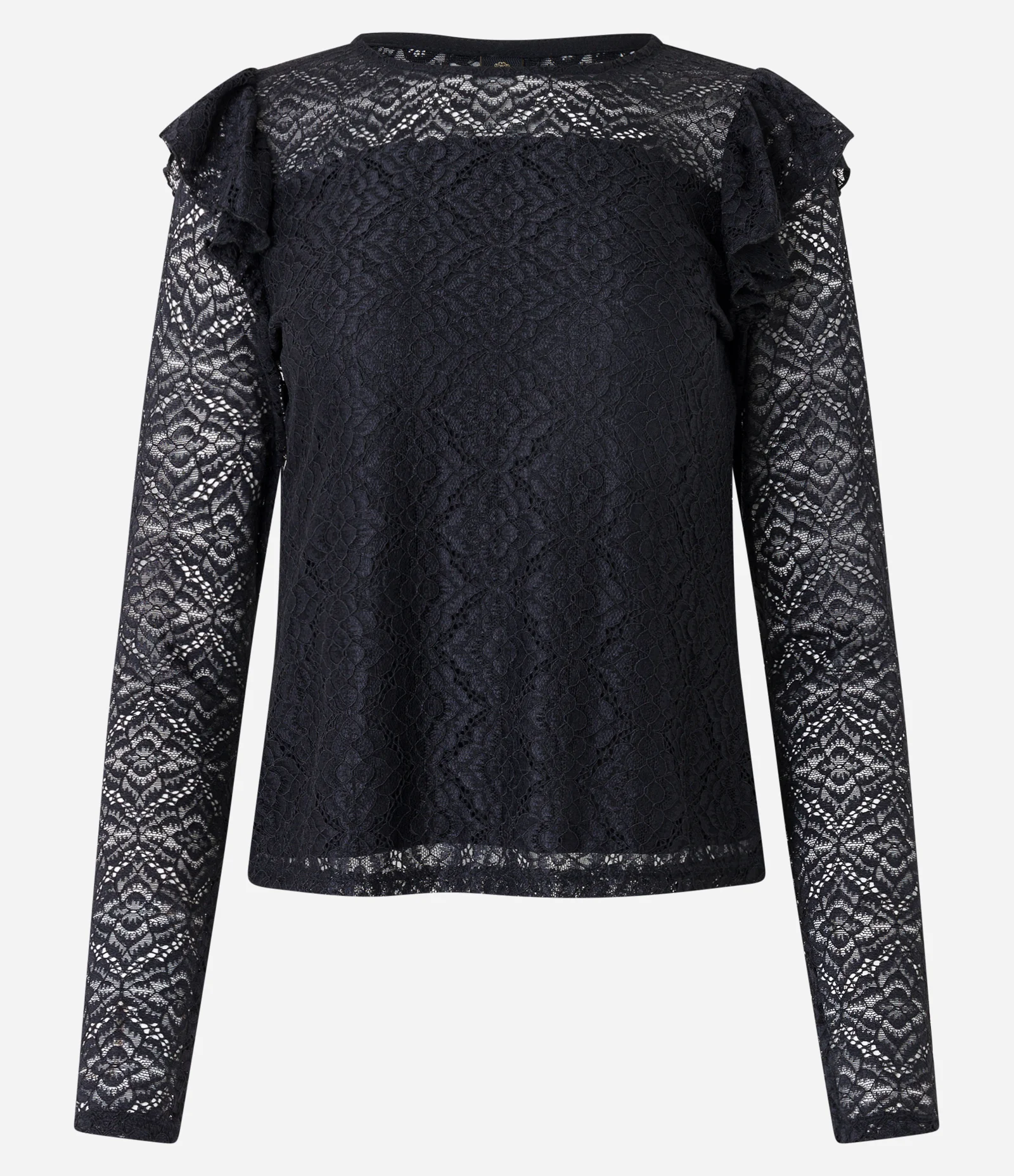 Blusa em Renda com Babado no Ombro Preto 1