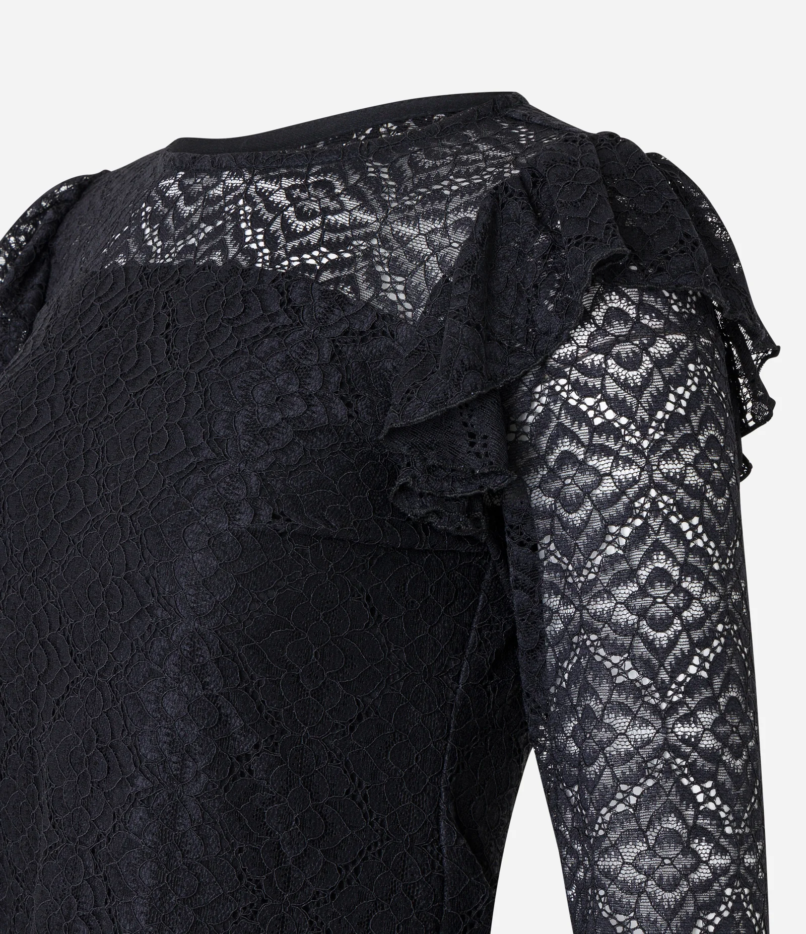 Blusa em Renda com Babado no Ombro Preto 2