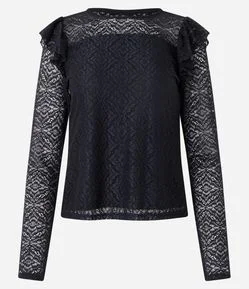 Blusa em Renda com Babado no Ombro