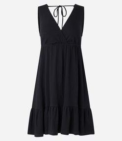 Vestido Curto Texturizado com Amarração e Babado na Barra