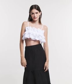 Top de Alça em Tricoline com Babado Franzido