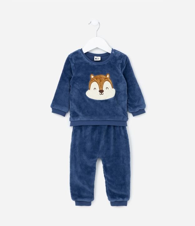 Conjunto Infantil em Fleece com Bordado de Esquilo -  0 a 18 meses