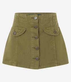 Short Saia em Sarja Vista de Botão e Bolsos com Lapela