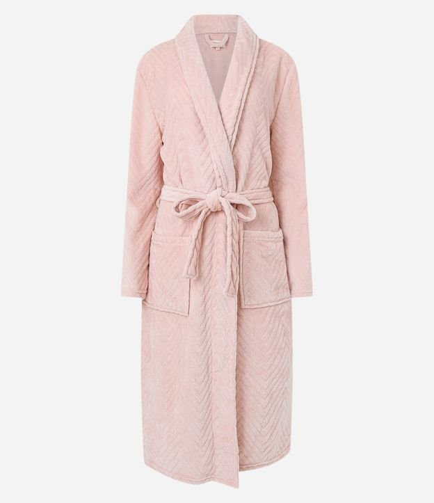 Robe Longo em Fleece Texturizado com Amarração Rosa 5