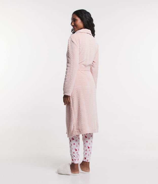 Robe Longo em Fleece Texturizado com Amarração Rosa 3