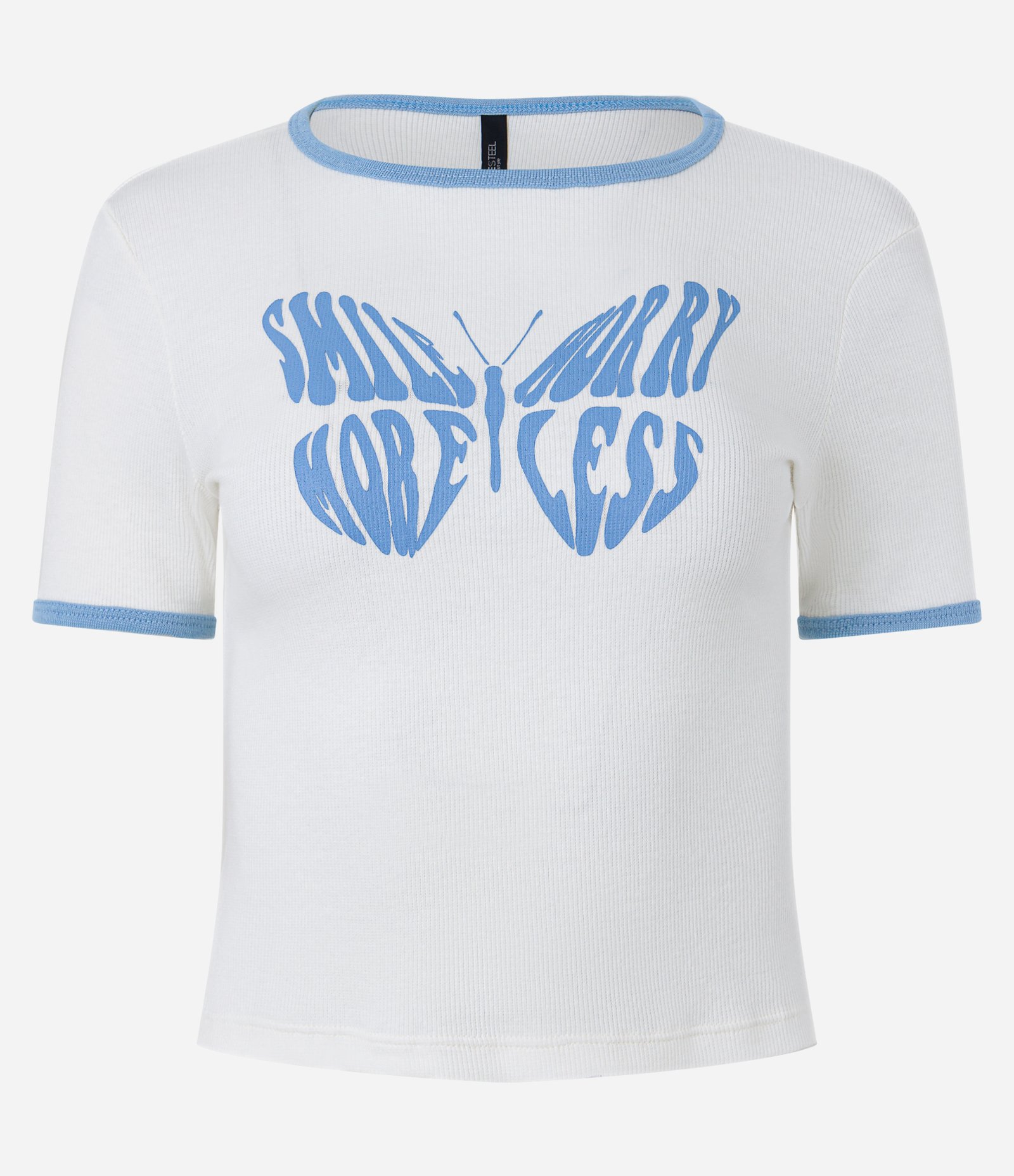 Camiseta Baby Look em Ribana com Estampa Borboleta Branco Neve 5
