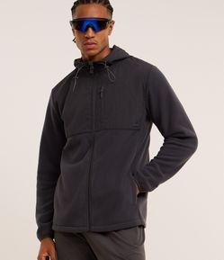 Jaqueta Esportivo em Fleece com Capuz e Recorte Contrastante