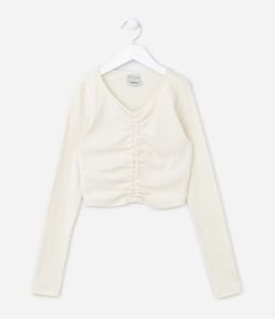 Blusa Infantil Canelada com Franzido Frontal - Tam 5 a 14 Anos